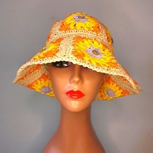 Straw Hat with Rhinestone Buttons